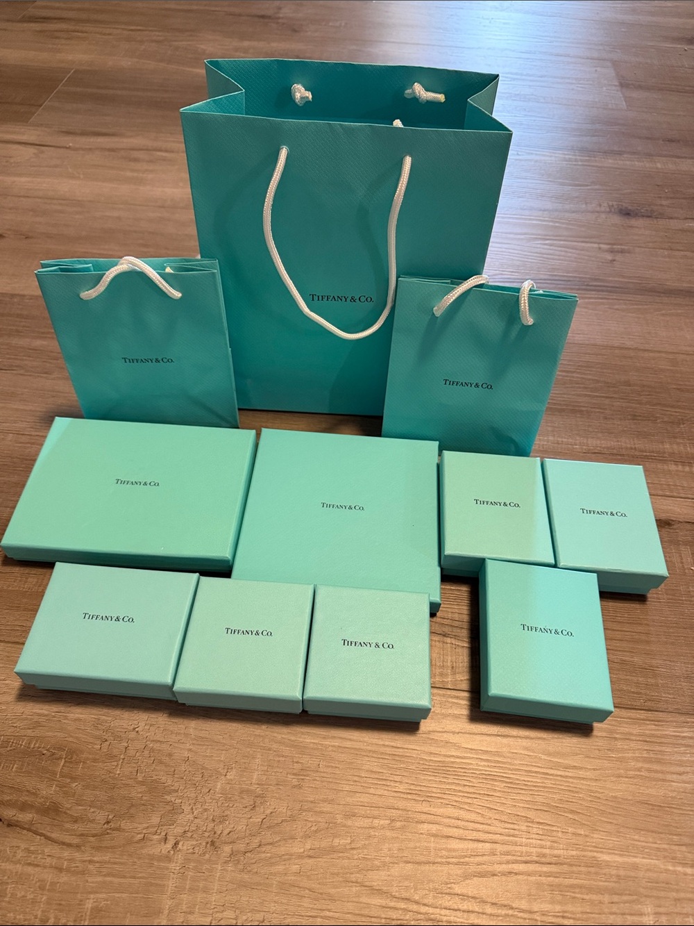 Tiffany & Co. robin's-egg blue jewelry boxes and bags set